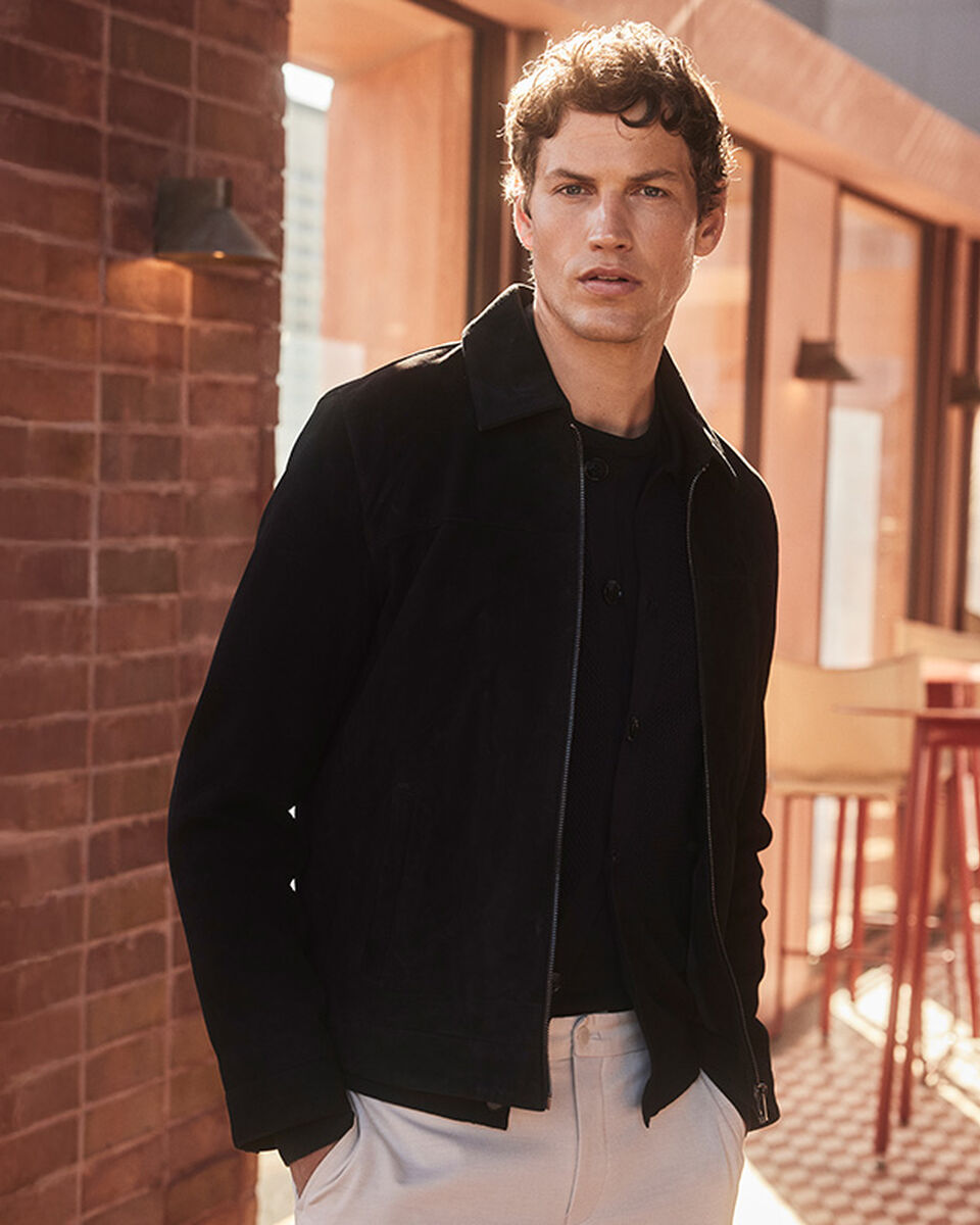 Owen Premium Suede Leather Jacket, Black, hi-res